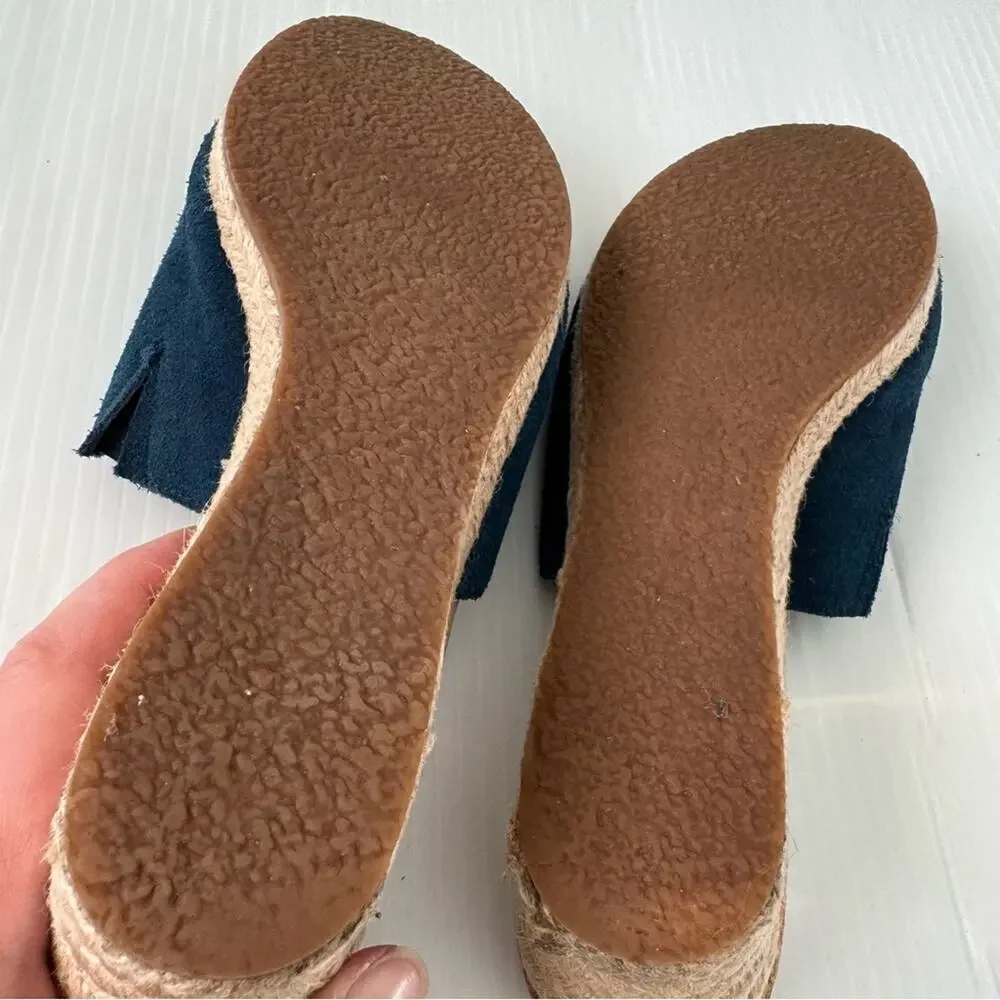 Ugg Dane suede fringe wedge espadrille sandals blue size 10